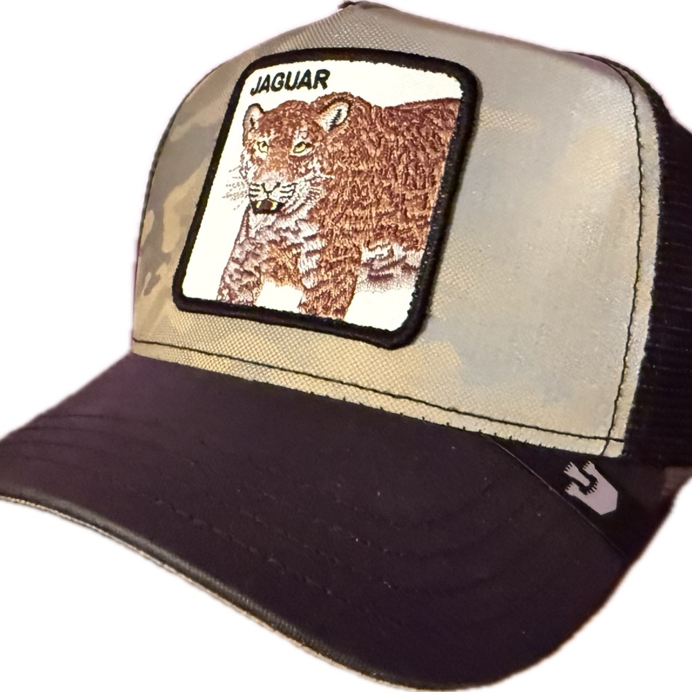 Men's Jaguar Patch Trucker Hat - Black and Tan
